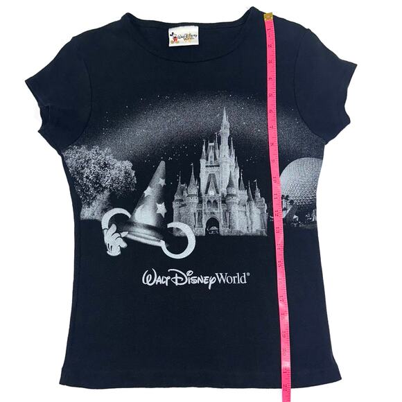 Vintage 90s Y2K Walt Disney World Black Glitter Castle Graphic Baby Tee Size L - Picture 10 of 10